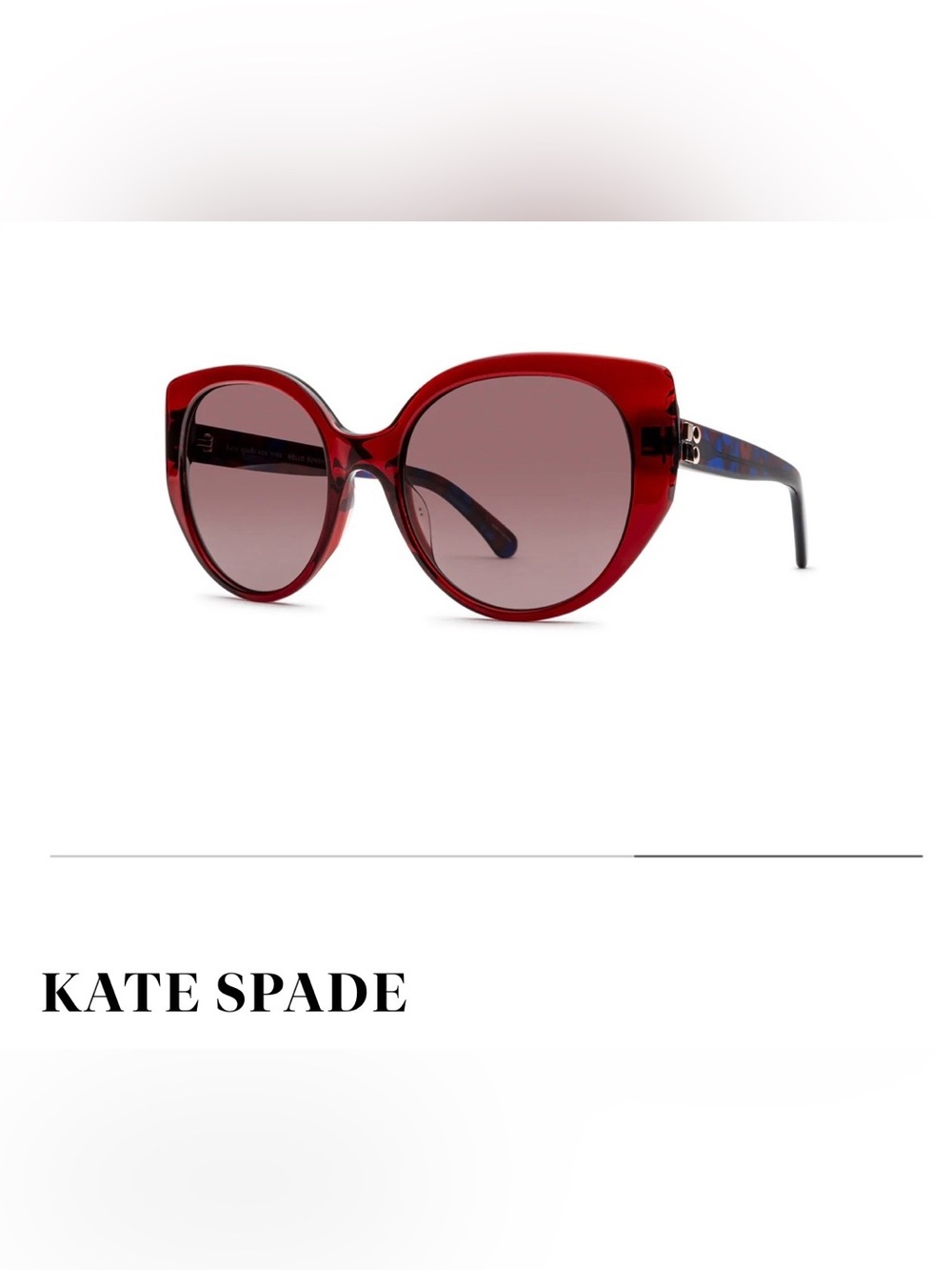 kate spade Women's Red Rounded Cat-Eye Sunglasses with Patterned Temples